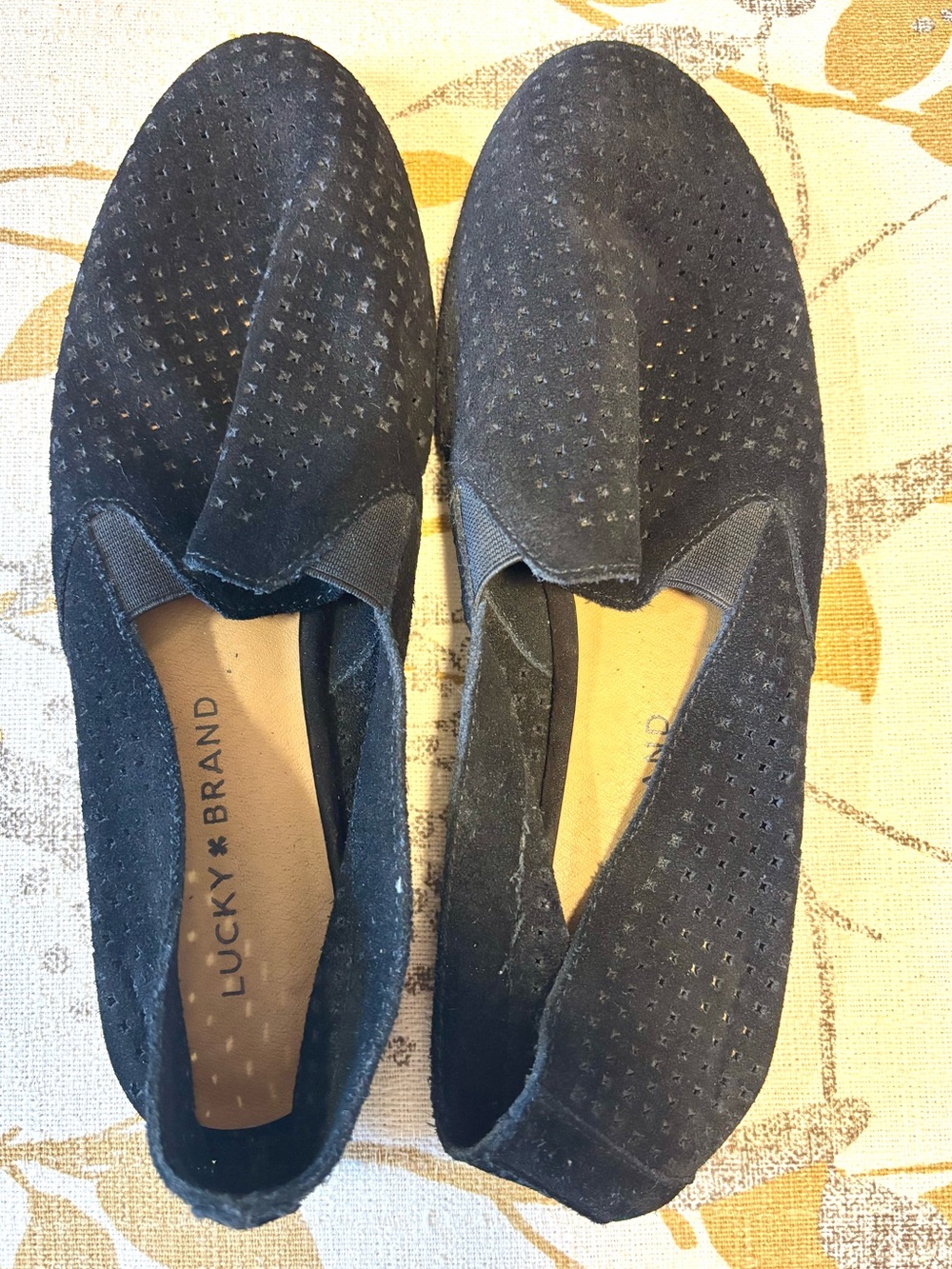 Lucky Brand Women's Black Perforated Slip-On Flats. Suede. Size 8. NWOT